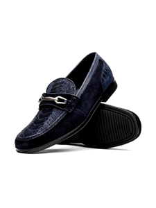 Navy Genuine Suede Ostrich Leg Men's Loafer | Marco Di Milano Loafers Collection | Sam's Tailoring Fine Men's Clothing