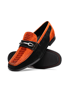Orange/Black Suede Ostrich Leg Men's Loafer | Marco Di Milano Loafers Collection | Sam's Tailoring Fine Men's Clothing