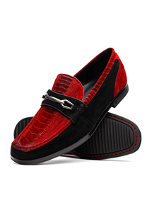 Red/Black Suede Ostrich Leg Men's Loafer | Marco Di Milano Loafers Collection | Sam's Tailoring Fine Men's Clothing