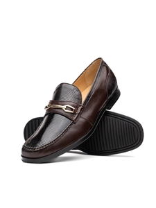 Brown Genuine Lizard & Smooth Calfskin Loafer | Marco Di Milano Loafers Collection | Sam's Tailoring Fine Men's Clothing