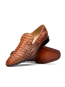 Rustic Cognac Genuine Caiman Crocodile Slip On | Marco Di Milano Loafers Collection | Sam's Tailoring Fine Men's Clothing