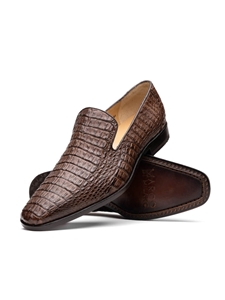 Brown Genuine Caiman Crocodile Men's Slip On | Marco Di Milano Loafers Collection | Sam's Tailoring Fine Men's Clothing