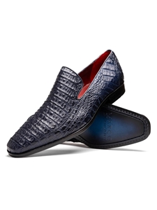 Navy Genuine Caiman Crocodile Men's Slip On | Marco Di Milano Loafers Collection | Sam's Tailoring Fine Men's Clothing