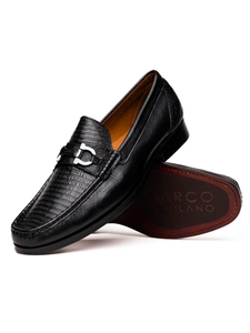 Black Genuine Lizard Leather Men's Slip On | Marco Di Milano Loafers Collection | Sam's Tailoring Fine Men's Clothing