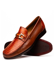 Cognac Genuine Lizard Leather Men's Slip On | Marco Di Milano Loafers Collection | Sam's Tailoring Fine Men's Clothing