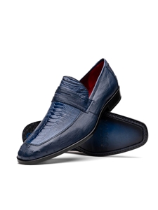 Denim Blue Ostrich Quill & Leg Classic Penny Loafer | Marco Di Milano Loafers Collection | Sam's Tailoring Fine Men's Clothing