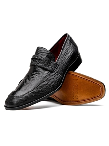 Black Ostrich Quill & Leg Classic Penny Loafer | Marco Di Milano Loafers Collection | Sam's Tailoring Fine Men's Clothing