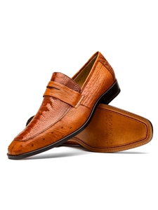 Cognac Ostrich Quill & Leg Classic Penny Loafer | Marco Di Milano Loafers Collection | Sam's Tailoring Fine Men's Clothing
