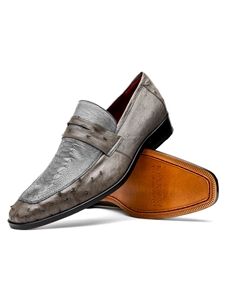 Serpentine Grey Ostrich Quill & Leg Penny Loafer | Marco Di Milano Loafers Collection | Sam's Tailoring Fine Men's Clothing