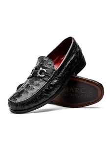 Black Genuine Ostrich Moc Toe Vamp Slip On | Marco Di Milano Loafers Collection | Sam's Tailoring Fine Men's Clothing