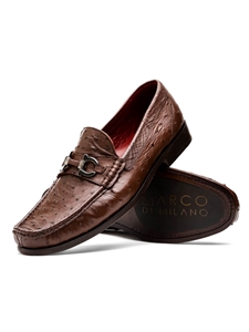 Kango Tan Genuine Ostrich Moc Toe Vamp Slip On | Marco Di Milano Loafers Collection | Sam's Tailoring Fine Men's Clothing