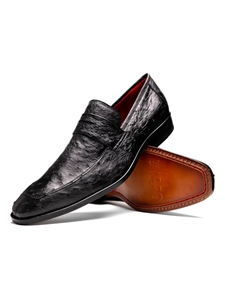 Black Full Quill Ostrich Leather Men's Slip On | Marco Di Milano Loafers Collection | Sam's Tailoring Fine Men's Clothing