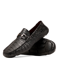 Black Leather Lining Caiman Men's Slip On | Marco Di Milano Loafers Collection | Sam's Tailoring Fine Men's Clothing