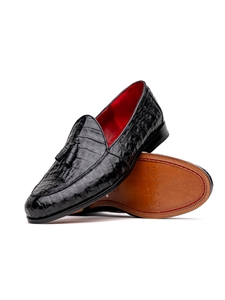 Black Genuine Caiman Crocodile Tassel Men's Loafer | Marco Di Milano Loafers Collection | Sam's Tailoring Fine Men's Clothing