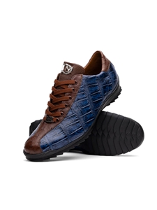 Blue Jeans Alligator Leather Handpainted Men's Sneaker | Marco Di Milano Sneakers Collection | Sam's Tailoring Fine Men's Clothing