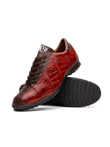 Cognac Alligator Leather Handpainted Men's Sneaker | Marco Di Milano Sneakers Collection | Sam's Tailoring Fine Men's Clothing