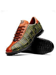 Green/Cognac Alligator Leather Handpainted Sneaker | Marco Di Milano Sneakers Collection | Sam's Tailoring Fine Men's Clothing