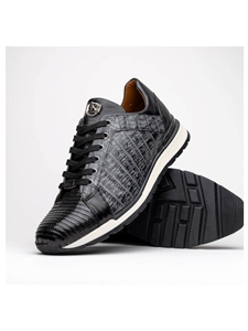 Gray/Black Genuine Crocodile & Lizard Sneaker | Marco Di Milano Sneakers Collection | Sam's Tailoring Fine Men's Clothing