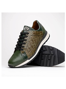 Green/Olive Genuine Crocodile & Lizard Sneaker | Marco Di Milano Sneakers Collection | Sam's Tailoring Fine Men's Clothing