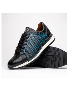 Navy/Black Genuine Crocodile & Lizard Sneaker | Marco Di Milano Sneakers Collection | Sam's Tailoring Fine Men's Clothing