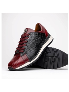Wine/Black Genuine Crocodile & Lizard Sneaker | Marco Di Milano Sneakers Collection | Sam's Tailoring Fine Men's Clothing