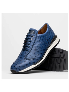 Antique Navy Genuine Ostrich Quill Men's Sneaker | Marco Di Milano Sneakers Collection | Sam's Tailoring Fine Men's Clothing