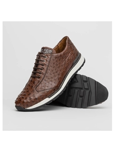 Antique Brown Genuine Ostrich Quill Men's Sneaker | Marco Di Milano Sneakers Collection | Sam's Tailoring Fine Men's Clothing