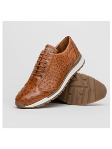 Antique Cognac Genuine Ostrich Quill Men's Sneaker | Marco Di Milano Sneakers Collection | Sam's Tailoring Fine Men's Clothing