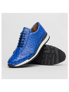 Electric Blue Genuine Ostrich Quill Men's Sneaker | Marco Di Milano Sneakers Collection | Sam's Tailoring Fine Men's Clothing