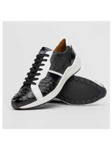 Black/White Genuine Ostrich & Calfskin Men's Sneaker | Marco Di Milano Sneakers Collection | Sam's Tailoring Fine Men's Clothing