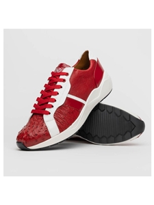 Red/White Genuine Ostrich & Calfskin Men's Sneaker | Marco Di Milano Sneakers Collection | Sam's Tailoring Fine Men's Clothing