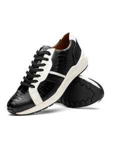 Black/White Genuine Ostrich & Calfskin Men Sneaker | Marco Di Milano Sneakers Collection | Sam's Tailoring Fine Men's Clothing