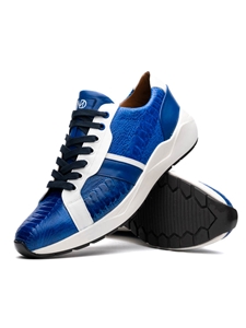 Blue/White Genuine Ostrich & Calfskin Men Sneaker | Marco Di Milano Sneakers Collection | Sam's Tailoring Fine Men's Clothing