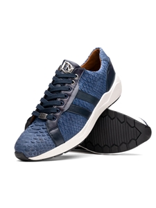 Navy Genuine Python & Calfskin Men's Sneaker | Marco Di Milano Sneakers Collection | Sam's Tailoring Fine Men's Clothing