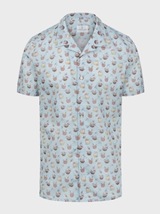 Light Green Cotton Linen Printed Short Sleeve Casual Shirt | Emanuel Berg Short Sleeve Shirts Collection | Sam's Tailoring Fine Men Clothing