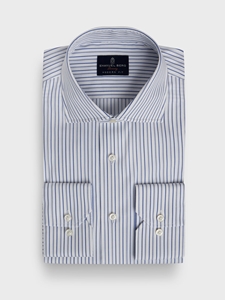 Blue Striped Cotton Dobby Natural Stretch Yoga Dress Shirt | Emanuel Berg Business Shirts Collection | Sam's Tailoring Fine Men's Clothing