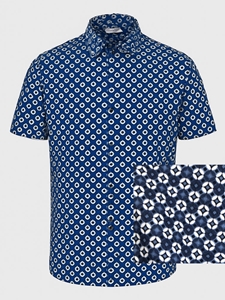 Blue Modern 4Flex Stretch Knit Men's Short Sleeve Shirt | Emanuel Berg Short Sleeves Shirts Collection | Sam's Tailoring Fine Men Clothing