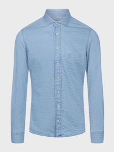 Blue Washed Crinkle Denim Sport Men's Casual Shirt | Emanuel Berg Casual Shirts Collection | Sam's Tailoring Fine Men Clothing