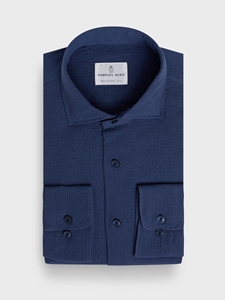 Navy Solid Seersucker Casual Men's Sartorial Shirt | Emanuel Berg Casual Shirts Collection | Sam's Tailoring Fine Men Clothing