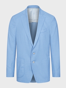 Blue Solid Wool, Silk, Linen Blend 2-Button D-Constructed Soft Jacket | Emanuel Berg Jackets Collection | Sam's Tailoring Fine Men Clothing