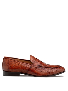 Brown Nogales Ostrich Men's Exotic Penny Loafer | Mezlan Slip Ons Collection | Sam's Tailoring Fine Men's Clothing