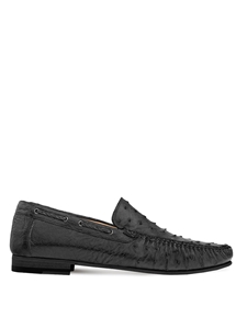 Black Genuine Ostrich Exotic Men's Moccasin Slip On | Mezlan Slip Ons Collection | Sam's Tailoring Fine Men's Clothing