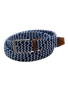 Blue & White Game Day Italian Woven Stretch Belt | Torino Leather Resort Casual Belts Collection | Sam's Tailoring Fine Men's Clothing