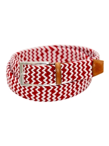 Red & White Game Day Italian Woven Stretch Belt | Torino Leather Resort Casual Belts Collection | Sam's Tailoring Fine Men's Clothing