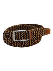Black & Old Gold Game Day Italian Woven Stretch Belt | Torino Leather Resort Casual Belts Collection | Sam's Tailoring Fine Men's Clothing