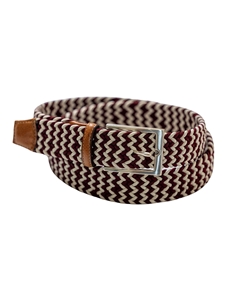 Crimson & Cream Game Day Italian Woven Stretch Belt | Torino Leather Resort Casual Belts Collection | Sam's Tailoring Fine Men's Clothing