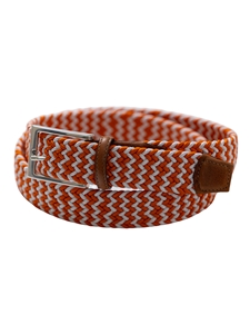 Orange & White Game Day Italian Woven Stretch Belt | Torino Leather Resort Casual Belts Collection | Sam's Tailoring Fine Men's Clothing