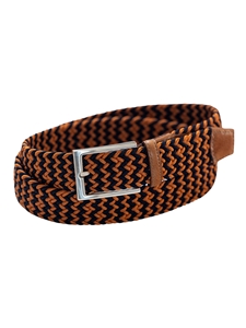 Orange & Navy Game Day Italian Woven Stretch Belt | Torino Leather Resort Casual Belts Collection | Sam's Tailoring Fine Men's Clothing