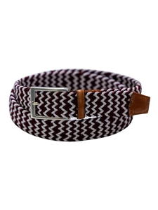 Maroon & White Game Day Italian Woven Stretch Belt | Torino Leather Resort Casual Belts Collection | Sam's Tailoring Fine Men's Clothing