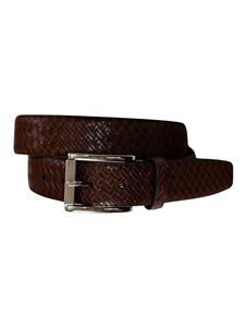 Cognac Italian Leather Woven Print Men'S Belt | Torino Leather Dress Elegance Belts Collection | Sam's Tailoring Fine Men's Clothing